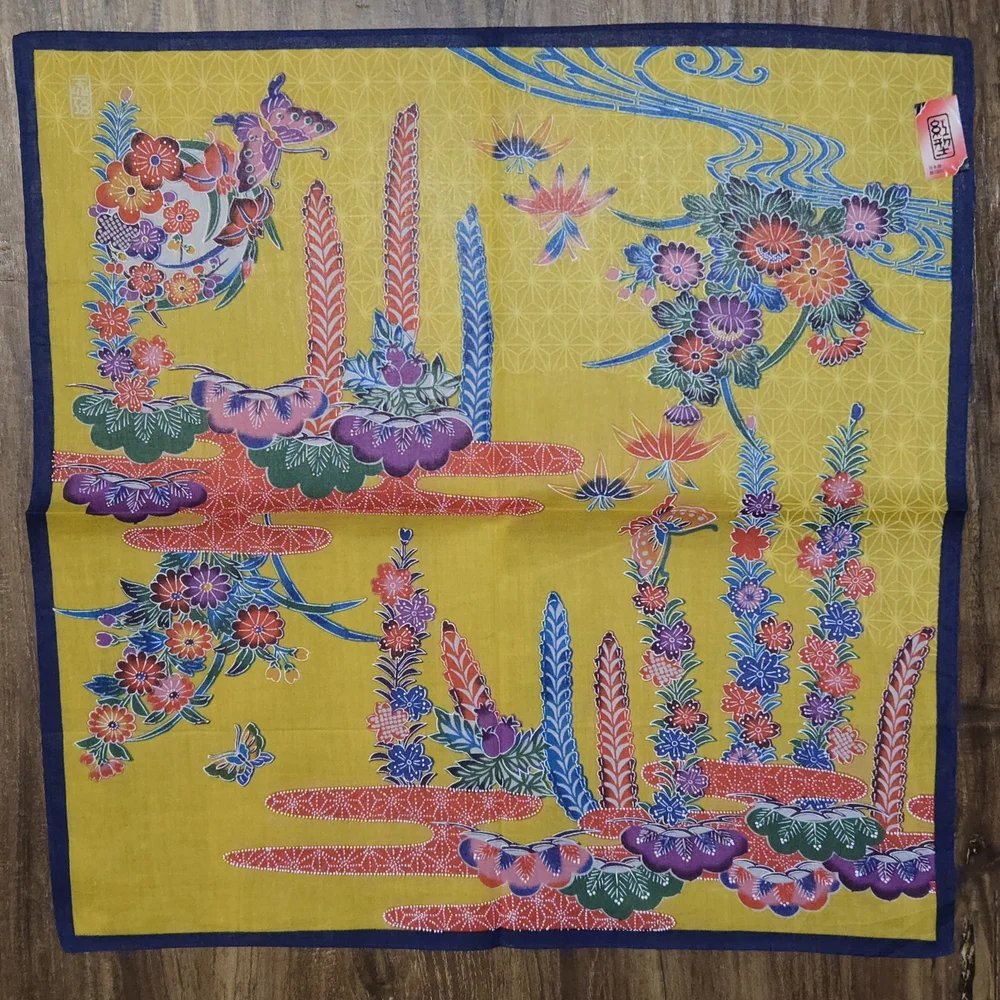 Traditional Okinawan Bingata Japanese Hankachi Vibrant Floral Cotton Furoshiki